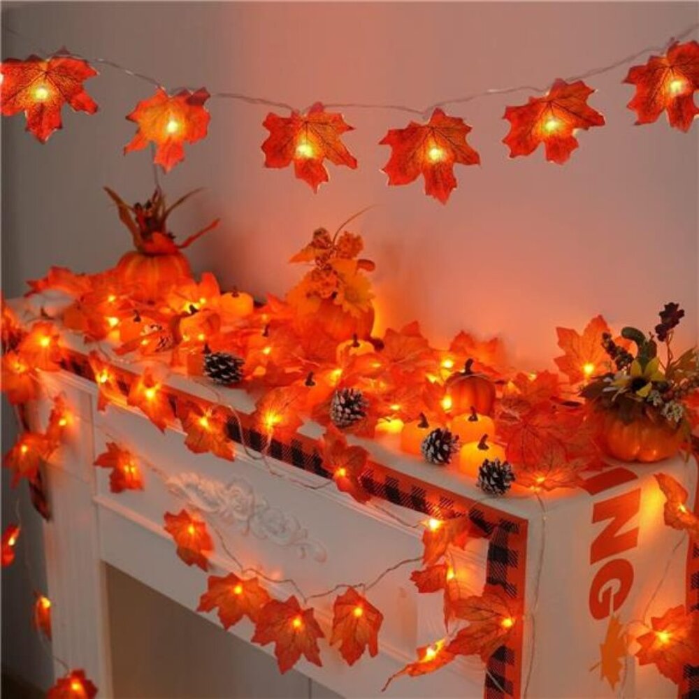 Fall Garland Lights 2 Pack Thanksgiving Autumn Decor Battery Operated Maple Leav